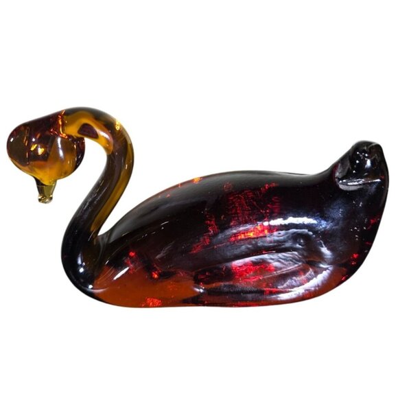 Amber-Colored Hand-Blown Glass Swan Figurine 6" paperweight bird - Picture 3 of 6